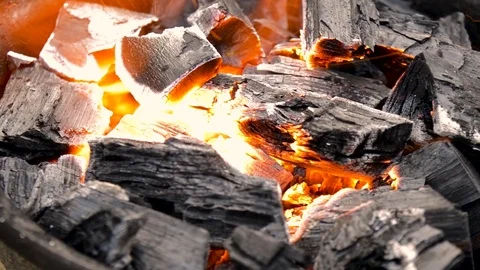 Glowing Charcoal In The Grill Stock Footage 83274878