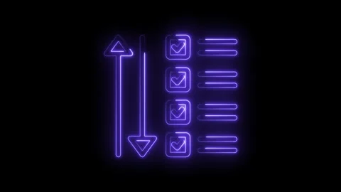 Glowing checklist icon animation with up down arrow neon style on black Stock-Footage 330778222