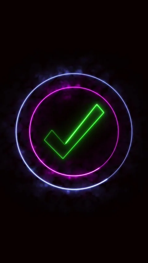 Glowing checkmark animation neon loop abstract background green tick symbol.. Stock Footage 321630227