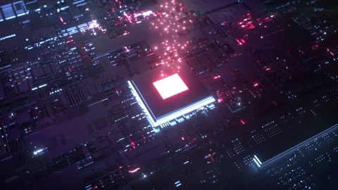 Glowing Chip Transferring Data Stock Footage 141427043