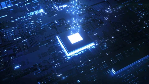 Glowing Chip Transferring Data Stock Footage 144148476
