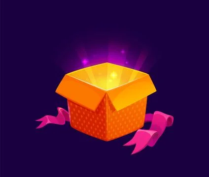 Glowing Christmas magic gift box, opened present Ilustração Stock