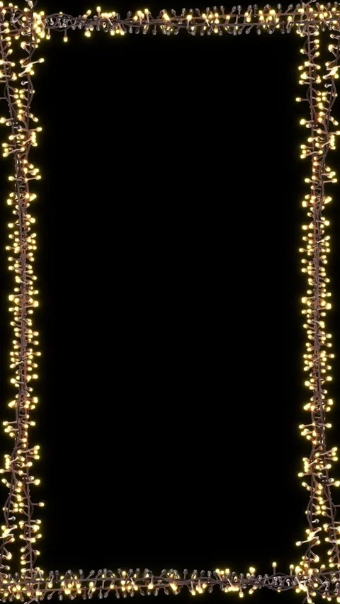 Glowing Christmas String Lights Border on Black Background Stock Footage 342619950