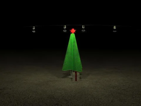 Glowing Christmas tree against the backdrop of the night sky with a foil gift Stock Illustration