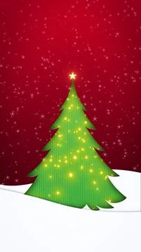 Glowing Christmas Tree Cutout with Falling Snow — Sparkling Holiday Background Illustration