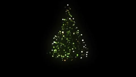 Glowing Christmas Tree Made of Sparkling Green and Golden Light Particles on Bla Stock Footage 323505607