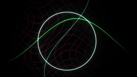 Glowing Circle with Dynamic Neon Lines in Motion on Dark Background Stock Footage 343700786