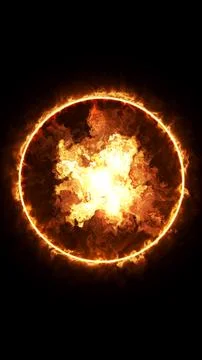 Glowing circle of fire burning against a dark black background Stock Illustration