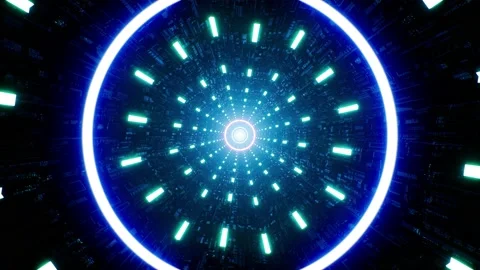 Glowing Circle Light Wave in the Multiple Green lamp Tunnel Stock Footage 202237549