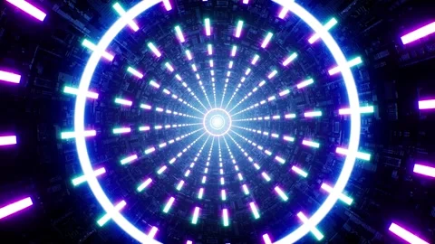 Glowing Circle Light Wave in the Multiple lamp Tunnel Stock Footage 202237555