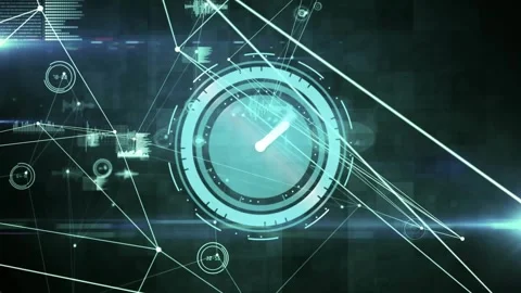Glowing circle lighting up as clock interface rotating minute hand activating Stock Footage 320127596