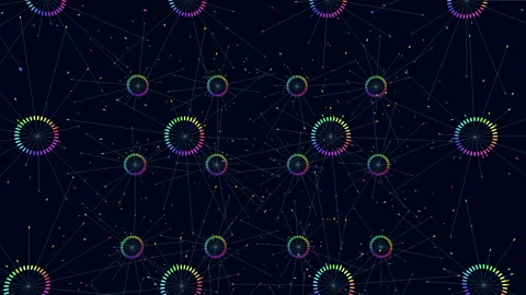Glowing circle network colorful seamless pattern with connected circles and Stock Footage 297604394
