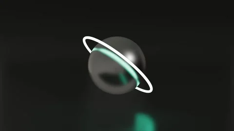 Glowing circle randomly rotates and changes color around the metallic sphere Stock Footage 320618787
