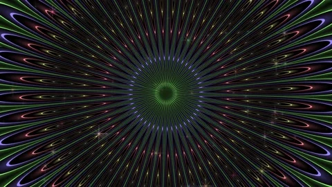 A glowing circle stylized as a peacock's tail rotates Stock Footage 145188584