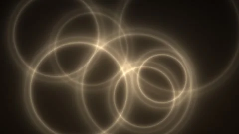 Glowing circles and lines overlap, forming luminous patterns in darkness Vídeo Stock 330922952