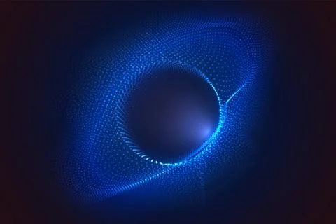 Glowing circles from dots with depth of field effect. Black hole, sphere, circle Illustrazione stock