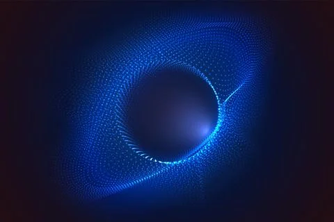 Glowing circles from dots with depth of field effect. Black hole, sphere, circle Stock-Illustration