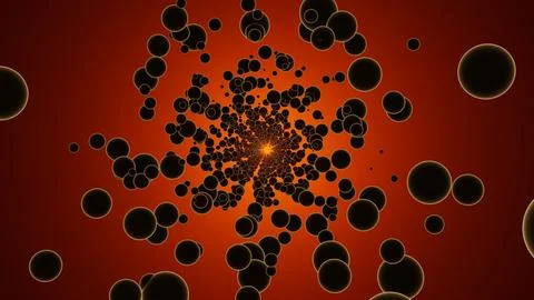 Glowing circles tunnel solar eclipse bubbles rings planets red infinite space Stock Illustration