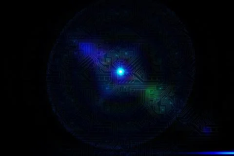 Glowing circuit board on black background Stock Illustration