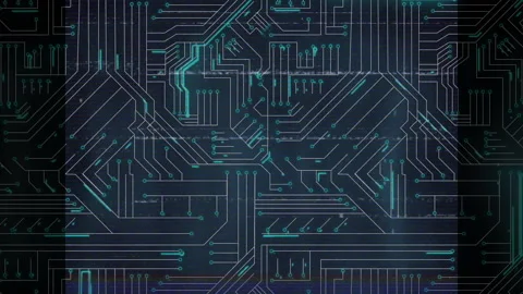 Glowing circuit board pattern with lines and nodes on dark background animation Stock Footage 304203315