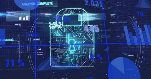 Glowing circuit-patterned padlock icon illuminating cybersecurity grid Stock Illustration
