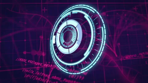 Glowing circular elements and abstract data patterns in futuristic animation Stock Footage 303647764