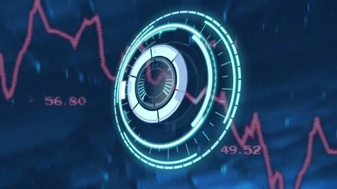 Glowing circular elements in animation over futuristic financial graphs on 스톡 동영상 329968543