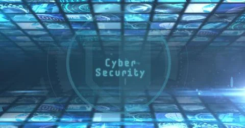 Glowing circular HUD element hovering over cyberspace tunnel, with Cyber Stock Photos