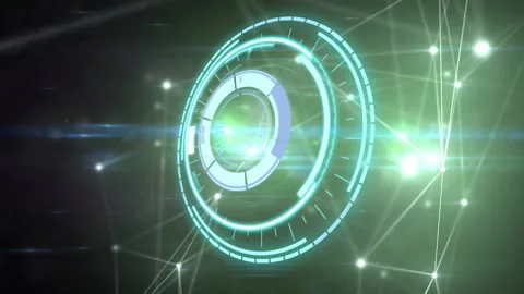 Glowing circular interface initiating tilt while rotating discs and pulsing Stock Footage 311884257