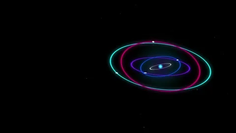 Glowing Circular Orbits Particles Rotating Neon Dark Background Stock Footage 345832661