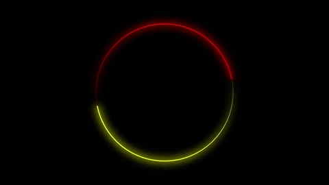 Glowing circular outline frame on black background. Half red and half yellow Stock Footage 314747284