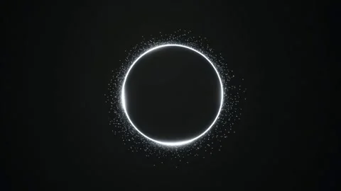 Glowing circular particle ring on black background, abstract animation back.. Видео 341429263