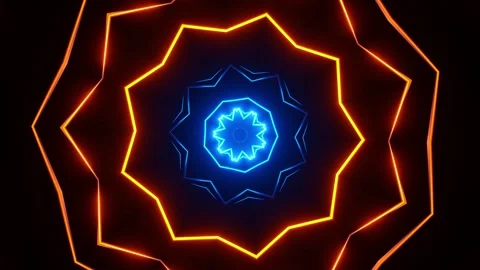 Glowing circular pattern with blue and orange lights. Kaleidoscope VJ loop Stock Footage 261671540