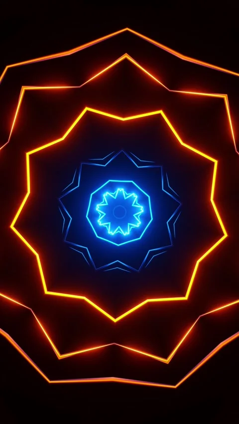 Glowing circular pattern with blue and orange lights. Kaleidoscope VJ loop Stock Footage 314716218