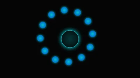 A glowing circular pattern of bright blue lights on a solid black background Video stock 339619180