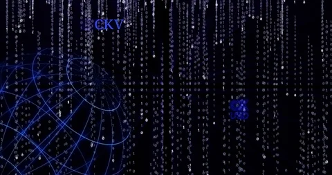 Glowing CK USD (CKUSD) symbol against the falling binary code symbols Stock Footage 102863161