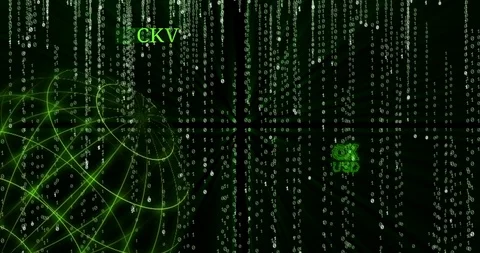 Glowing CK USD (CKUSD) symbol against the falling binary code symbols Stock Footage 102863485