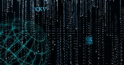 Glowing CK USD (CKUSD) symbol against falling binary code symbols 스톡 동영상 102863880