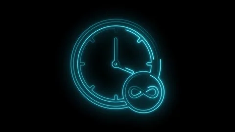 Glowing clock and infinity symbol animation representing timeless processes.. Stock Footage 309911360