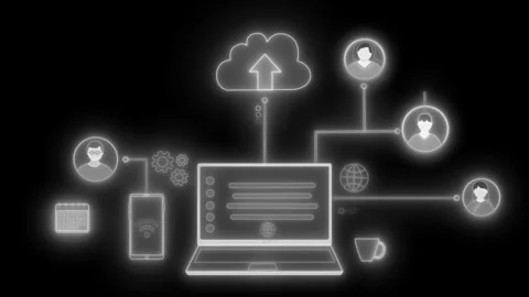 Glowing Cloud Computing and Connected Devices Animation Stock Footage 316490267