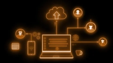 Glowing Cloud Computing and Connected Devices Animation Stock Footage 316490296