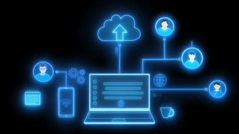 Glowing Cloud Computing and Connected Devices Animation Stock Footage 316491083