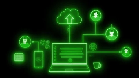 Glowing Cloud Computing and Connected Devices Animation Stock Footage 316491093