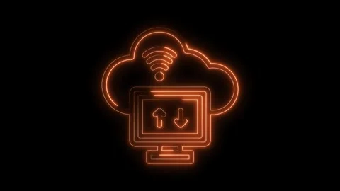 Glowing cloud computing and data transmission neon sign on a dark backgroun.. Stock Footage 314540075