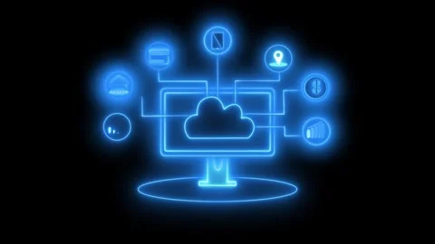 Glowing cloud computing concept with connected icons animation Stock Footage 336887811