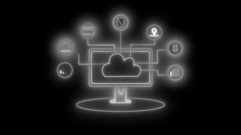 Glowing cloud computing concept with connected icons animation 스톡 동영상 336887814
