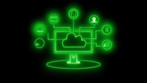 Glowing cloud computing concept with connected icons animation Stock Footage 336887821