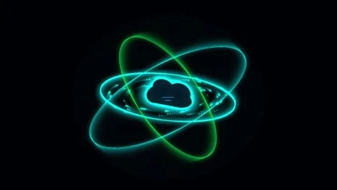 Glowing cloud computing data network animation with futuristic orbiting rin.. Stock Footage 343507462