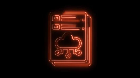 Glowing cloud computing document stack animation on dark background for Stock Footage 322971677
