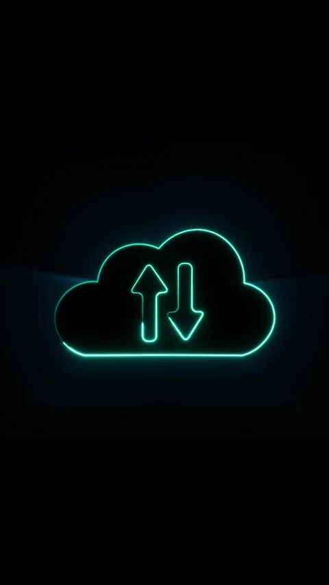 Glowing cloud computing icon with up and down arrows design. Cloud computin.. Stock Footage 345966041